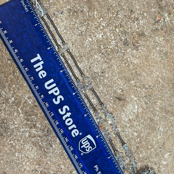 REPURPOSED vintage BROOCH clear faceted crystal glass bead NECKLACE artisan made - Picture 7 of 8